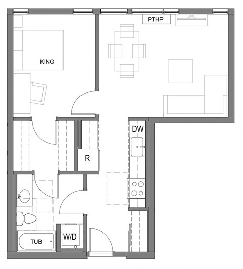 a floor plan of a small apartment with a bedroom and a living room